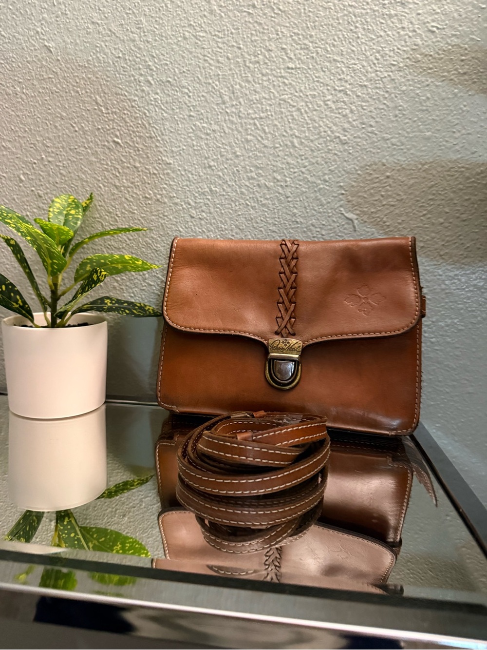 Patricia Nash Bianco Heritage Brown Leather Crossbody Organizer